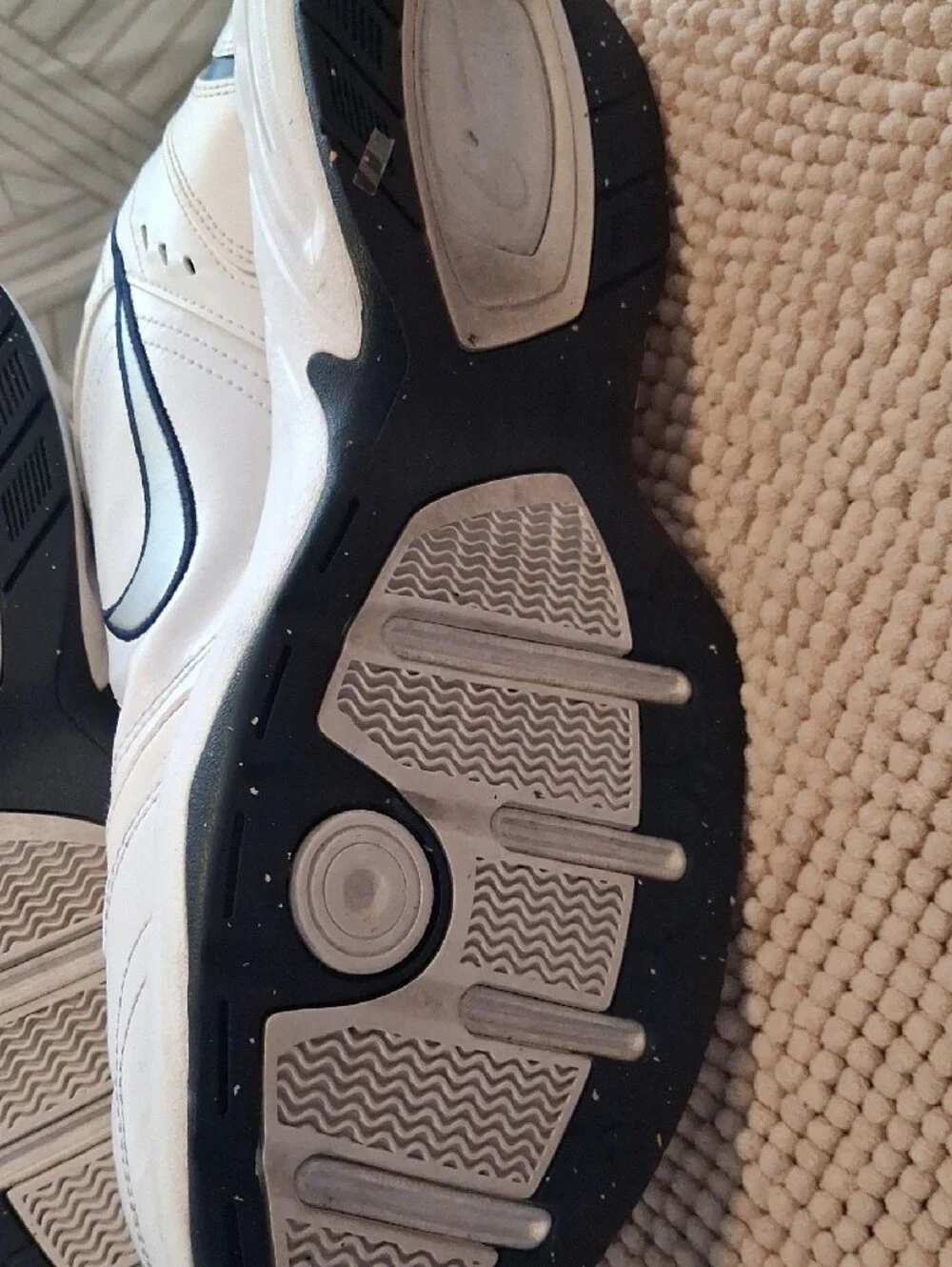 Nike White and Navy Air Monarch Low-Top Sneakers